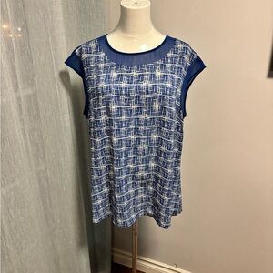 Halogen Navy and White Grid Blouse